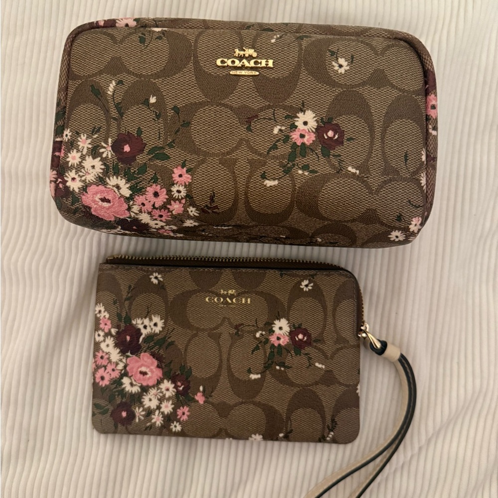 Coach Brown Floral Clutch and Wristlet Set